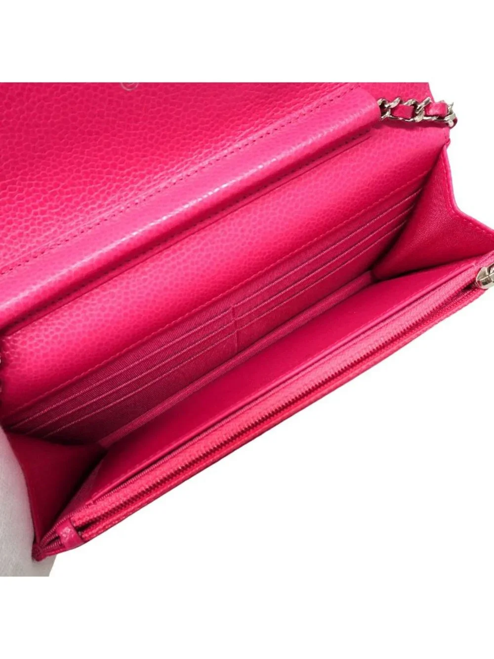 Chanel Wallet on Chain Quilted Caviar Leather Pink Silver Shoulder Bag